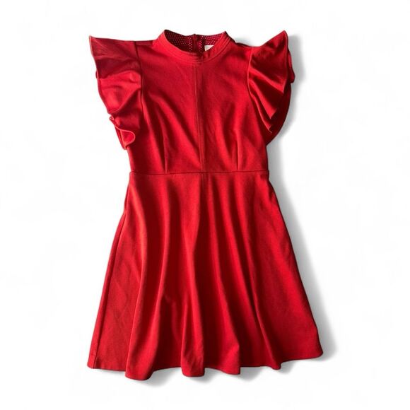 Anthropologie Maeve Deena Red Ruffle Fit & Flare Mini Dress M Feminine Romantic Anthropologie Maeve Deena Red Ruffle Fit & Flare Mini Dress M Feminine Romantic